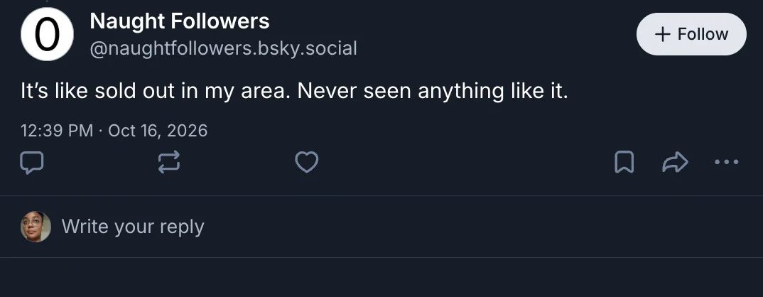 Bluesky screenshot that reads, 